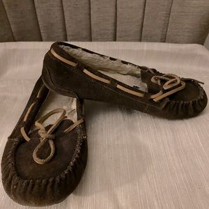 Brown suede moccasins